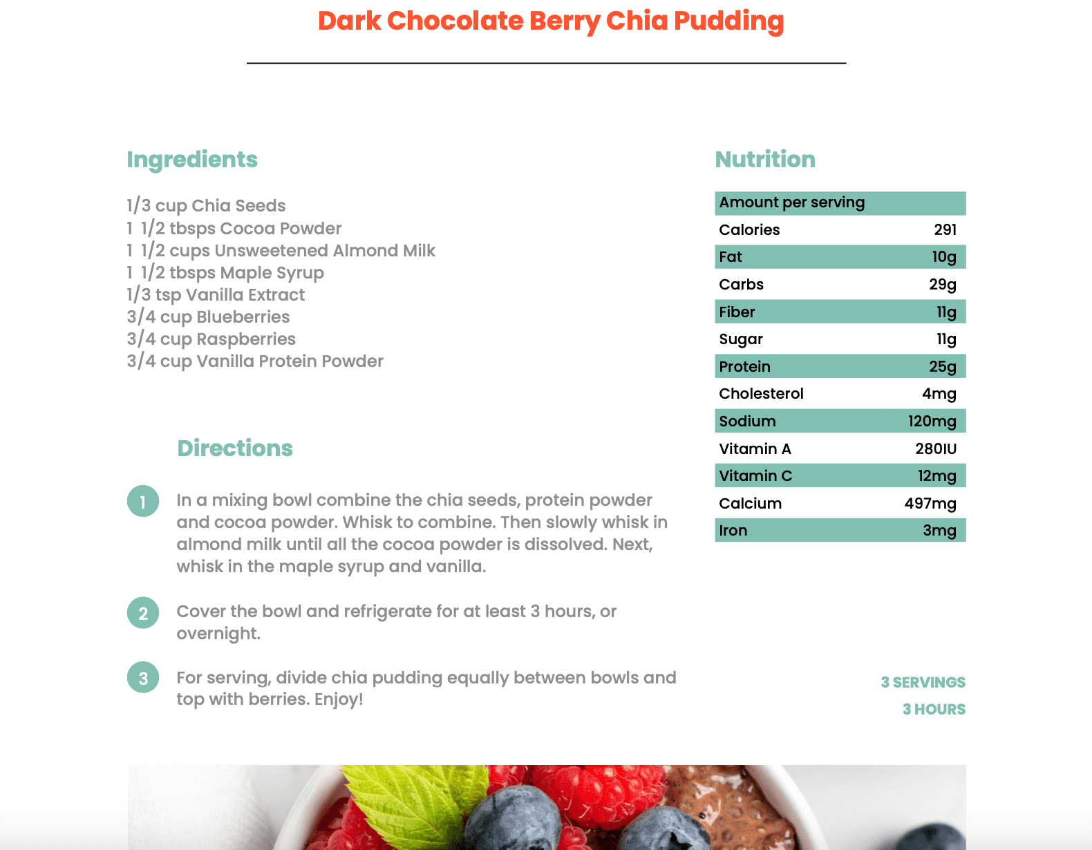 Women's Paleo Sample Recipe | Chocolate Berry Chia Pudding