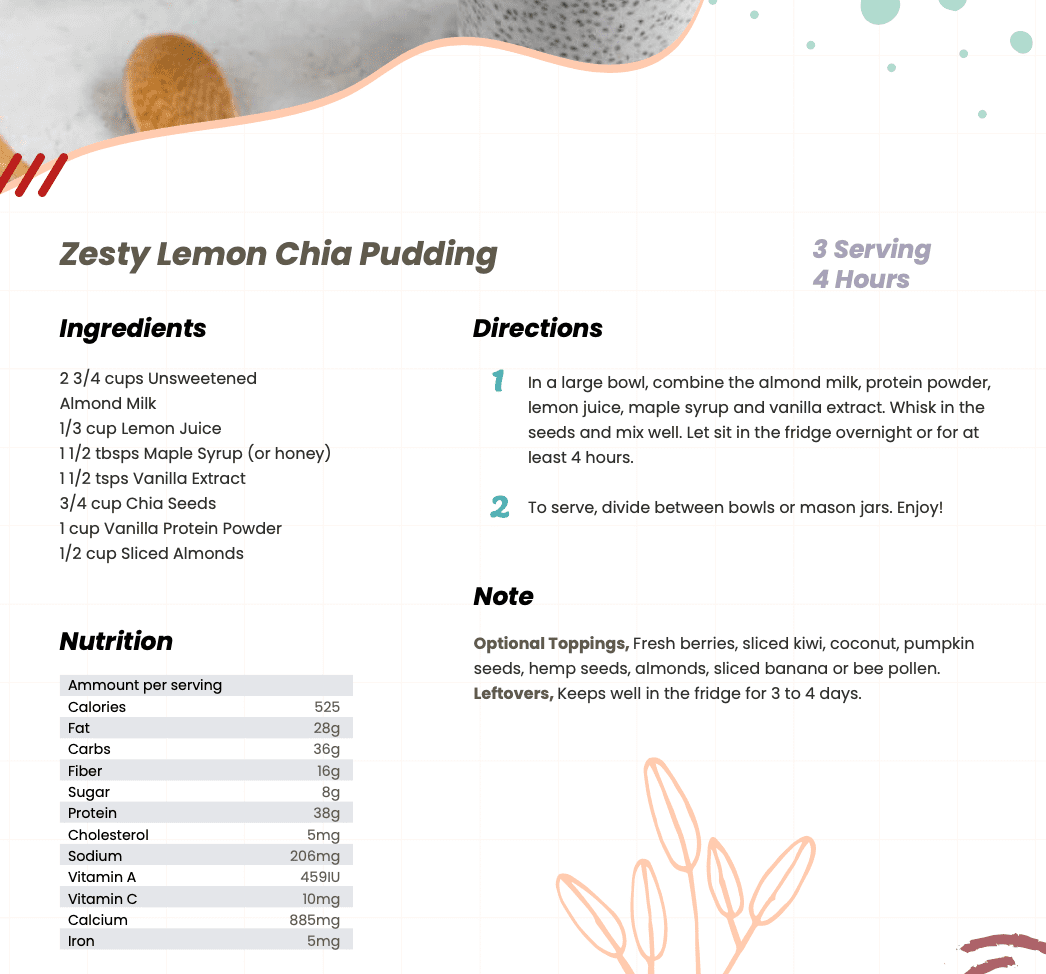 LOW SUGAR SAMPLES RECIPE | ZESTY LEMON CHIA PUDDING RECIPE