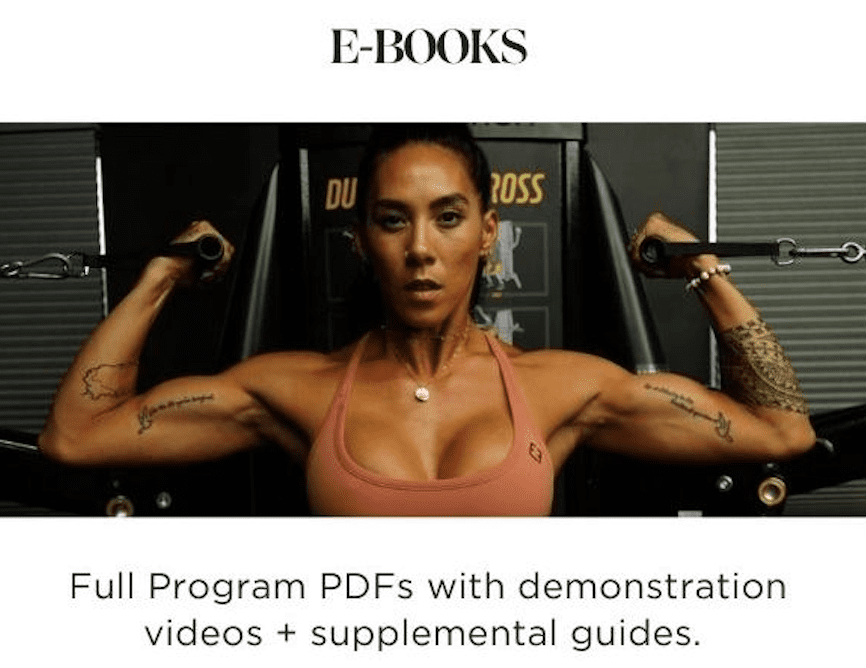 Hannah Eden Fitness Programs | E-books | Hannah Eden flexing, looking into camera